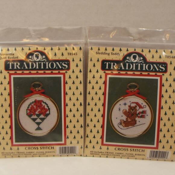 Traditions Counted Cross Stitch Kits –2 Pack- SLEDDING TEDDY & POINSETTA Set - Picture 12 of 16